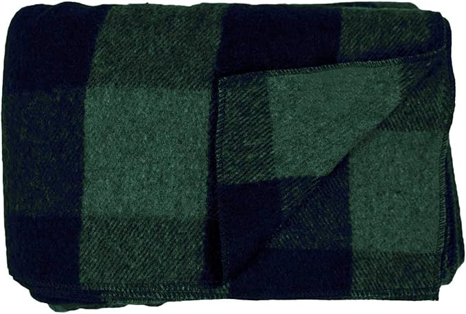 Camp Throw Blanket - 80% Recycled Wool - Buffalo Plaid - Warm Throw Blanket - Thick - Washable - 62W x 80L - Green and Blue Plaid