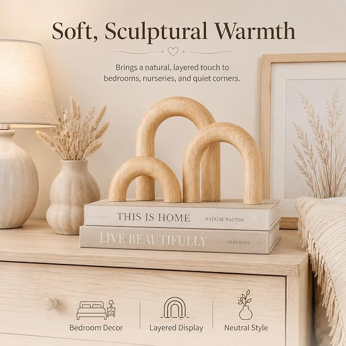 XMGZQ Wood Arch for Coffee Table Decor Items,Wood Statue and Sculpture Set 3,Japanese Neutral Home Decor Aesthetic,Living Room,Entryway,Bookshelf,Floating,Console,Boho Minimalist Objects