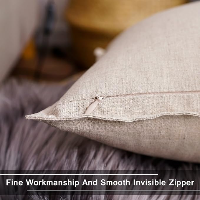 Jeanerlor Solid Natural Cotton Linen Decoration 18"x18" Throw Pillow Sham Cushion Case Soft Pillow Cover Delicate Decorative Pillowcase for Teen Boys&Girls, (45 x 45cm),2 Packs, Light Linen