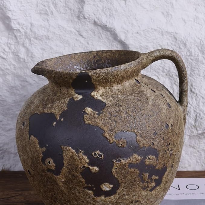 Wabi Sabi Rusty Vintage Vase, 7.9" Tall Wabi Sabi Decor Rustic Farmhouse Pottery Vase for Centerpiece, Textured Pottery Flower Vases for Home Decorative, Table, Living Room, Bedroom, Bathroom, Kitchen