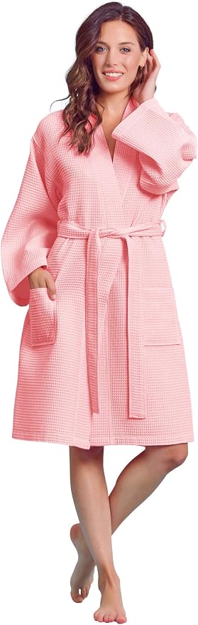 Soft Touch Linen Women's Kimono Waffle Robe-Luxurious & Absorbent & Quick Dry-Cotton & Polyester Blend