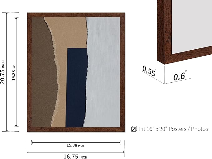 Monem Art Torn Paper Neutral Collage Print - Minimalist Scandinavian Abstract Poster - Wall Decor for Living Room, Bedroom or Office - 16x20 Brown Framed Wall Art by Mareike Bohmer