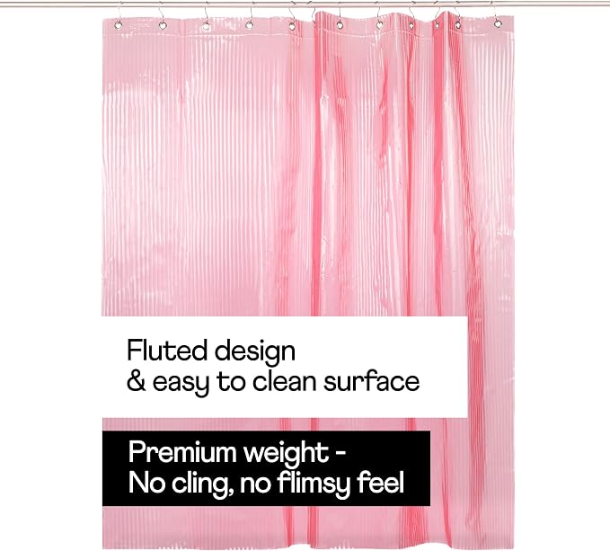 Sproos! - Fluted Shower Liner Pink 72" x 72" - Prevent Water Splashes - Modern Stylish Design - Eco-Friendly Material - Easy Maintenance Durable Long-Lasting