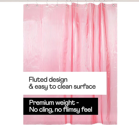 Sproos! - Fluted Shower Liner Pink 72" x 72" - Prevent Water Splashes - Modern Stylish Design - Eco-Friendly Material - Easy Maintenance Durable Long-Lasting