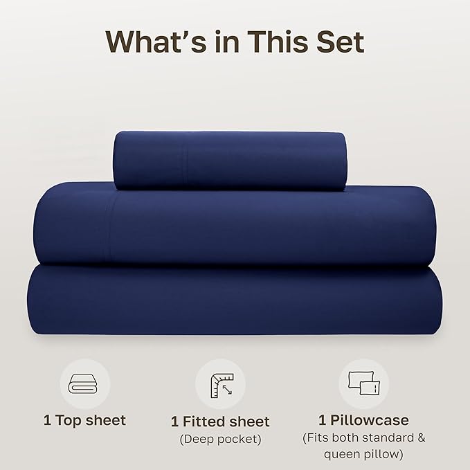 California Design Den Twin XL Sheet Set - Soft 100% Organic Cotton Twin XL Sheet Sets with Deep Pockets, Crisp, Breathable and Durable Bedding Set - Navy Blue