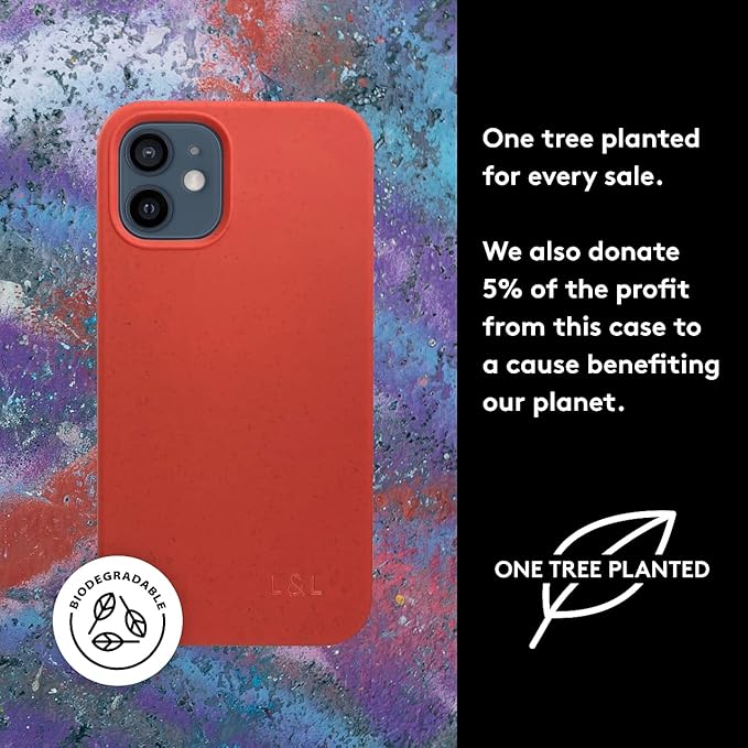 LOAM & LORE Biodegradable Phone Case for iPhone 14, Plastic Free Eco Friendly Phone Case, Plant Based Compostable iPhone 14 Case, Premium Zero-Waste Phone Cover (Red)