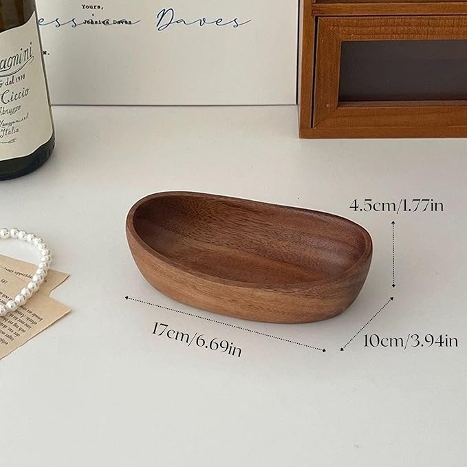 Wooden Bowl for Keys Walnut Wood Catchall Bowl for Entryway Table Rustic Decorative Bowl for Home Decor Coffee Table Oval Boat Shape (Small (6.7"))