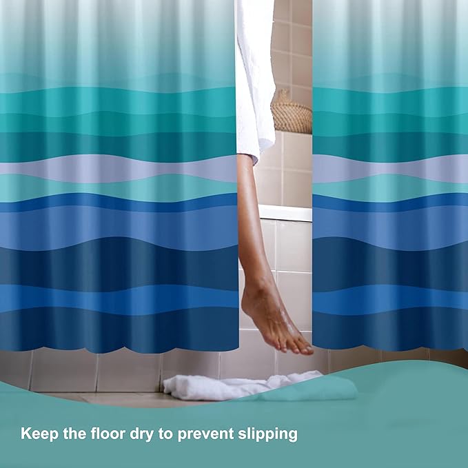 Plastic Shower Curtain Liner, Premium EVA 5G Wave Shower Curtain, Shower Curtains for Bathroom with 3 Magnetic Weights and Rustproof Grommets (Blue-Green Wave, 72x72 in)