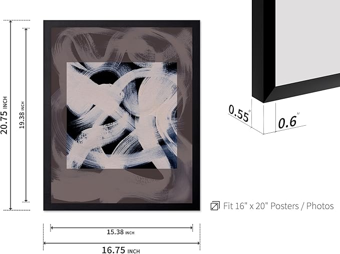 Monem Art Monochrome Abstract Brushstroke Painting Print - Modern Minimalist Graphic Art Poster - Wall Decor for Living Room, Bedroom or Office - 16x20 Black Framed Wall Art by Mareike Bohmer