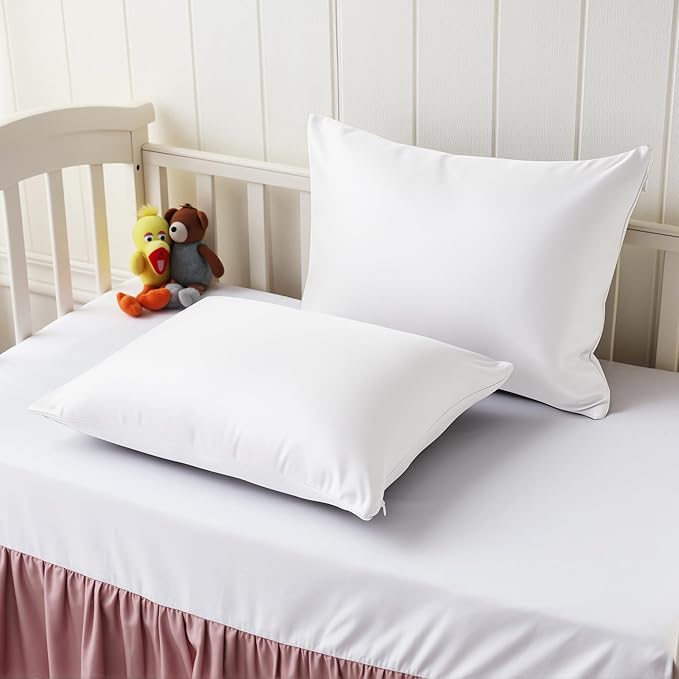 4 Pack Cooling Toddler Pillow Cases,Viscose Derived from Bamboo Small Pillow Protectors Set of 4, 400 Thread Count Soft Silky Breathable Summer Pillow Cover with Zipper Hidden (4PCS, 13‘’x18‘’,White)