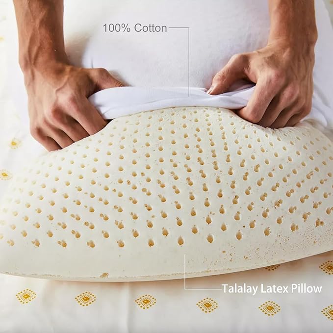 DOHPAOOK 100% Natural Talalay Latex Pillow, Luxury Support Sleeping Bed Pillow for Side, Back, and Stomach Sleepers, Removable Breathable Cotton Cover, Standard (Mid Loft)