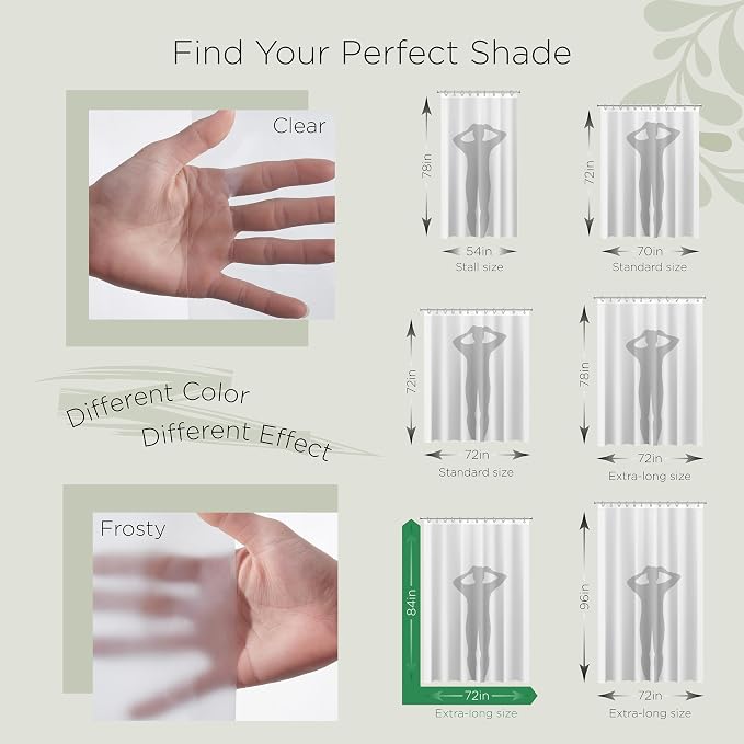 Stitch & Stone Shower Curtain Liner, Premium Medium Weight Durable Waterproof 6g PEVA for Bathroom with Weighted Magnets, Extra Long 72" x 84", Frosty 1 Pack