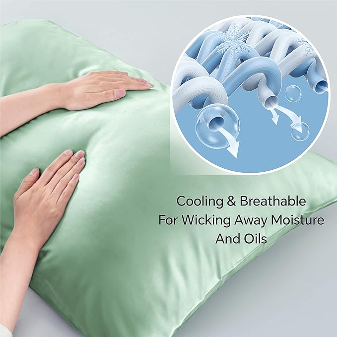 BEDELITE King Size Pillow Cases Set of 2, Rayon Derived from Bamboo, Cooling Pillow Cases for Hot Sleepers & Night Sweats, Breathable and Silky Soft Envelope Pillowcases(Mint Green, 20"x36")