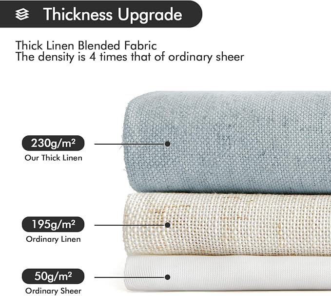 MIULEE Non-See-Through Privacy Linen Curtains 2 Panels, Light Filtering Window Curtains Farnhouse Textured Back Tab Semi Sheer Drapes for Bedroom Living Room, 52 x 72 Inches Long, Stone Blue