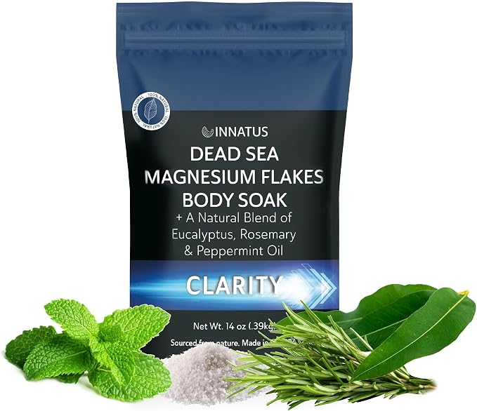 Pure Dead Sea Magnesium Flakes Clarity Soak – Relaxing & Replenishing 14oz Bath Soak – Infused with Infused with Natural Oils for Muscle Recovery & Skin Hydration Eucalyptus