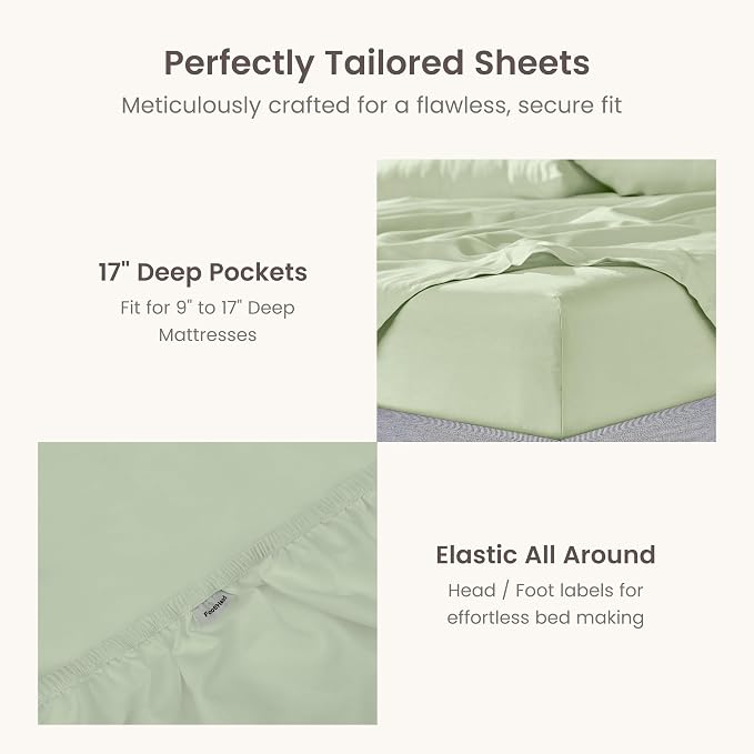 Bioweaves 100% Organic Cotton 1 Twin Fitted Sheet Only | 300 Thread Count Sateen Weave GOTS Certified with Deep Pocket - Pastel Green