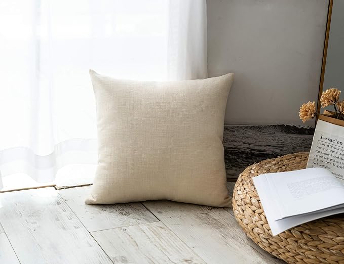 Stellhome Burlap Throw Pillow Covers Solid Farmhouse Linen Pillowcase for Bed Couch Sofa Bench, Set of 2, 20 x 20 inch (50 x 50 cm), Cream