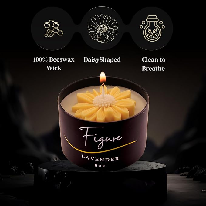 Yellow Daisy Scented Candle – Lavender Aromatherapy | Hand-Poured in USA | All Natural for Women & Men | Organic Soy & Beeswax Blend | 100% Beeswax Wick | Gift-Ready Candle for Relaxation