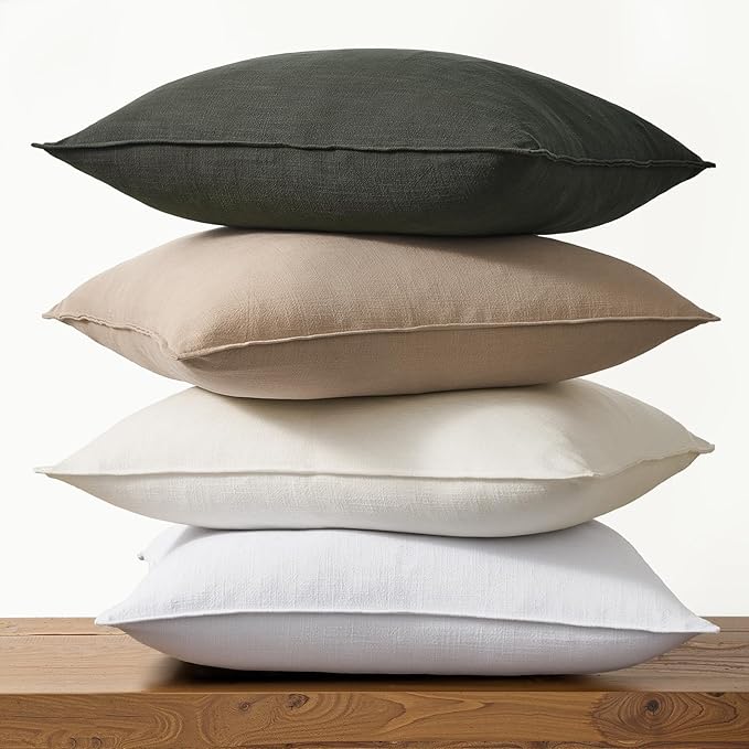 Soft Linen Solid Lumbar Pillow Covers Pack of 4 Farmhouse Neutral Olive Pillow Covers Home Decor for Couch Rustic with Flange Edge Green Cushion Cases for Bed Balcony Home Decor 12x20 Inch