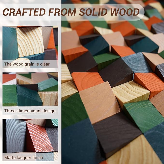 DQQWood 3D Handmade Artistic colored pine wood moasic Decorative painting. Housewarming gift decorative painting.Home Decor, Living Room Wall Painting.12.99" x 12.99"