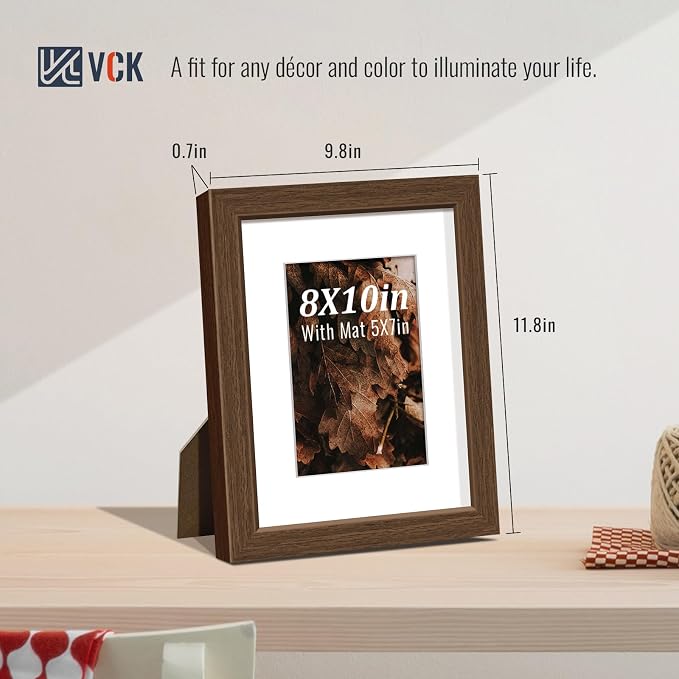 VCK 8x10 Picture Frames Brown 3 Pack, Wide Border Wood, Tempered Glass, Display 5x7 Photo with Mat or 8 x 10 Without,for Home, Office, Gallery, Woodgrain Series, Tabletop & Wall Hanging