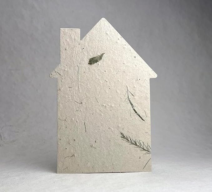 Of The Earth Handmade Paper - Wildflower Seed Paper House Shaped Cards - w/Seeds & Petals - 5" x 7" - Set of 8 - Guides & Envelopes Included (25s Fern & Lotka)