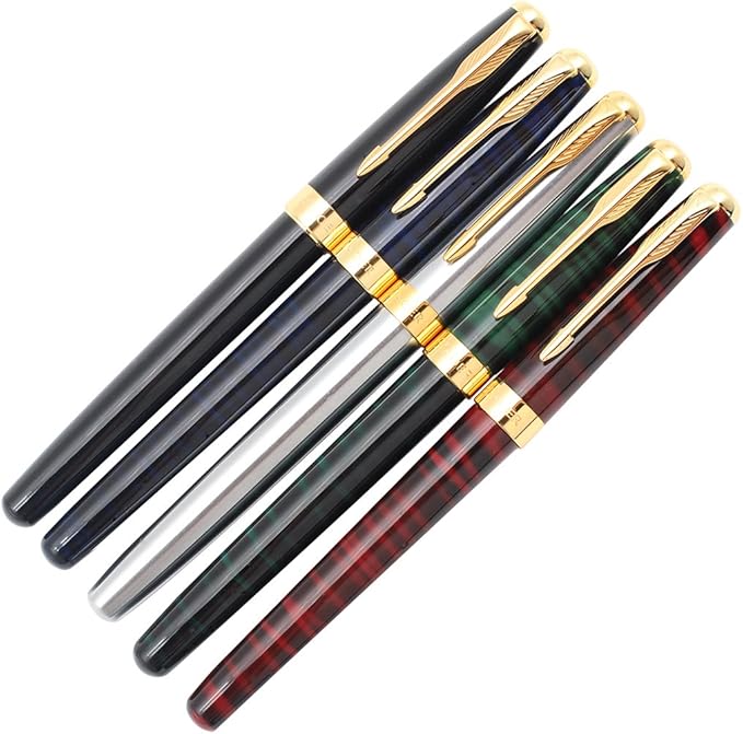 Gullor 5 PCS Classic Metal Fountain Pen B388, Gift Pens with Converters, 5 Colors