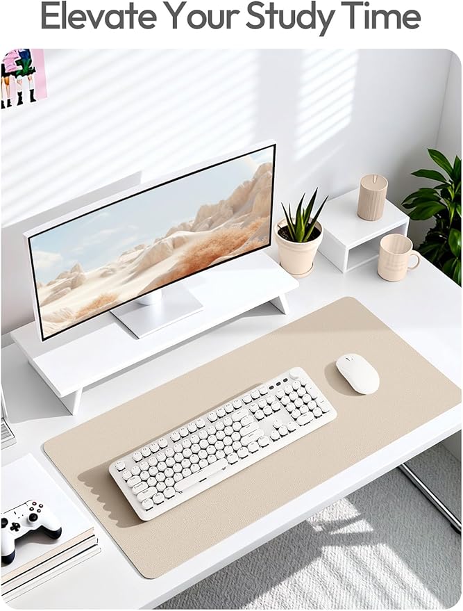 YSAGi Leather Desk Pad Protector, Office Desk Mat, Large Mouse Pad, Non-Slip PU Leather Desk Blotter, Laptop Desk Pad, Waterproof Desk Writing Pad for Office and Home (Eggshell, 55" x 24")