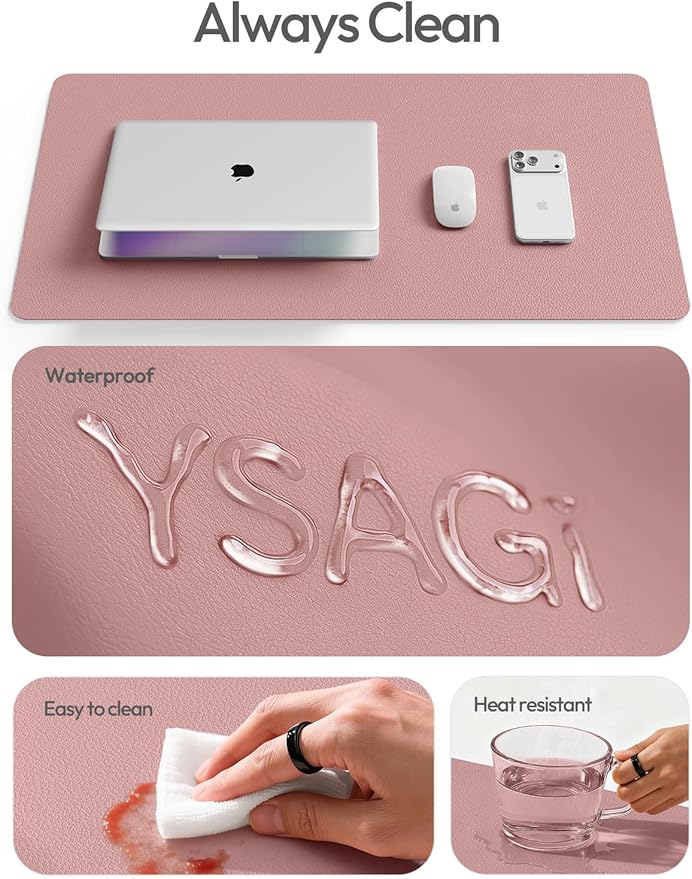 YSAGi Leather Desk Protector, Office Mat, Large Mouse Mat, Non-Slip PU Leather Blotter, Laptop Pad, Waterproof Writing Pad for Office and Home (Pale Mauve, 31.5" x 15.8")