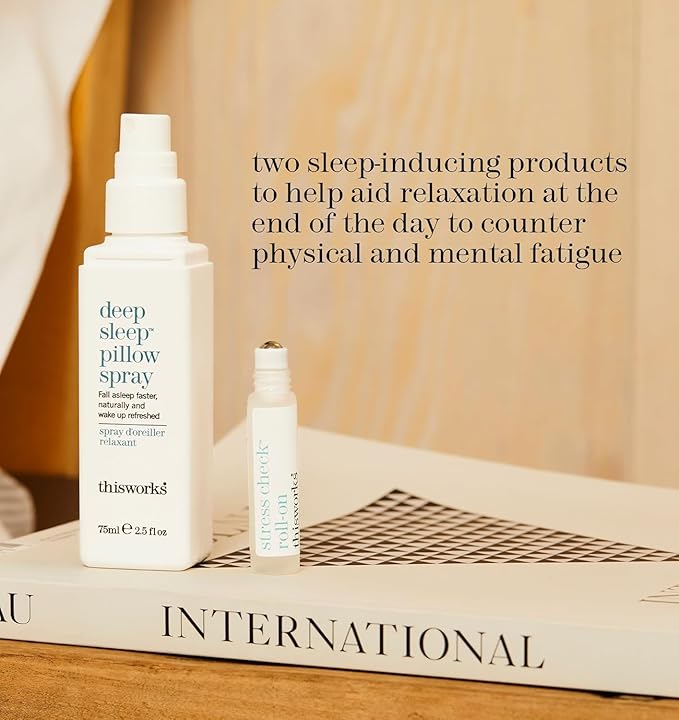 This Works Deep Sleep Pillow Talk Set – Natural Sleep Remedy Duo with Lavender, Camomile & Vetivert – 75ml Pillow Spray & 5ml Stress-Check Roll-On ($42 Value Set)