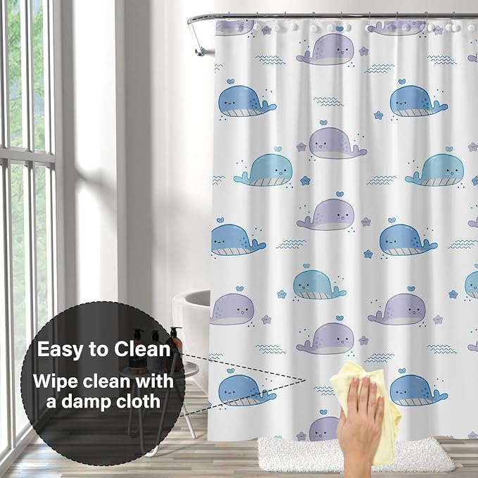 Plastic Shower Liner - Premium EVA 5G Shower Curtain Liner with Rustproof Grommets and 3 Weighted Magnets, Waterproof Shower Curtains for Bathroom (Baby Whale, 72" x 72")
