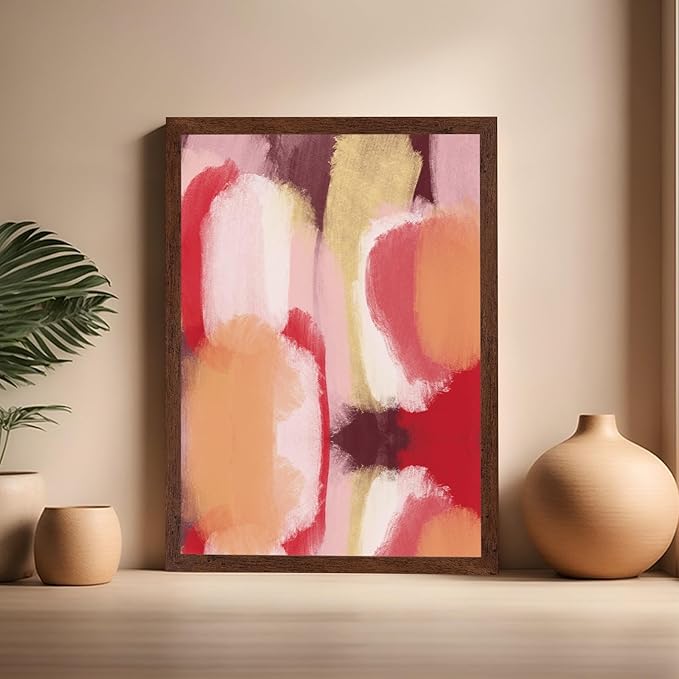 Monem Art Abstract Wall Poster - Modern Geometric Design Print - Colorful Artwork for Living Room or Bedroom Decor - Contemporary Design for Office - 16x20 Brown Framed
