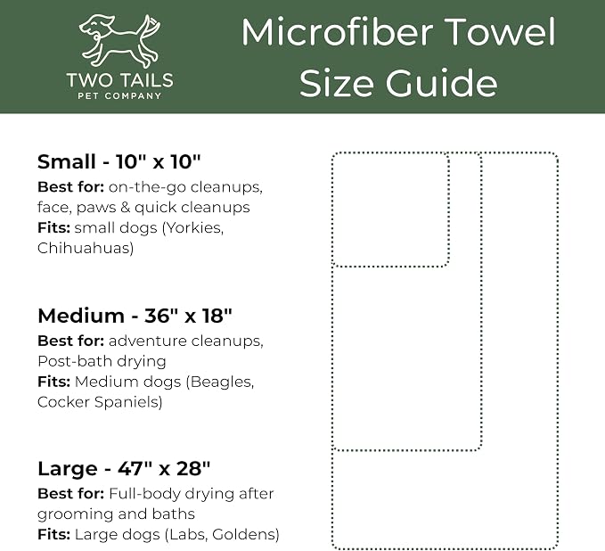 Two Tails Pet Company Pet N’ Dry Microfiber Bath Towel, Absorbent Dog Towels for Drying or Washing Large Dogs and Puppies, Soft and Lightweight, Fast Drying, Grooming Dog Supplies, Size Large