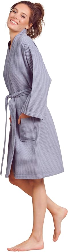 Soft Touch Linen Women's Kimono Waffle Robe-Luxurious & Absorbent & Quick Dry-Cotton & Polyester Blend