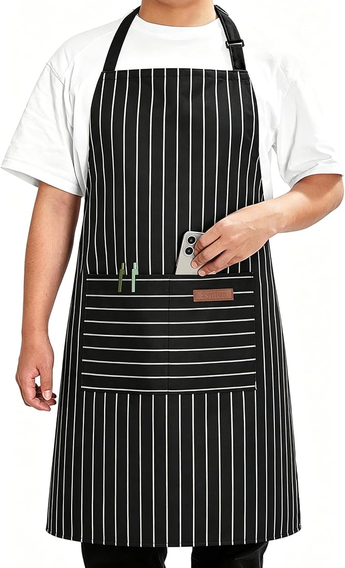 Syntus Chef Apron for Men Women Kitchen Cooking Apron with Pockets, Adjustable Bib Aprons Stain Resistant