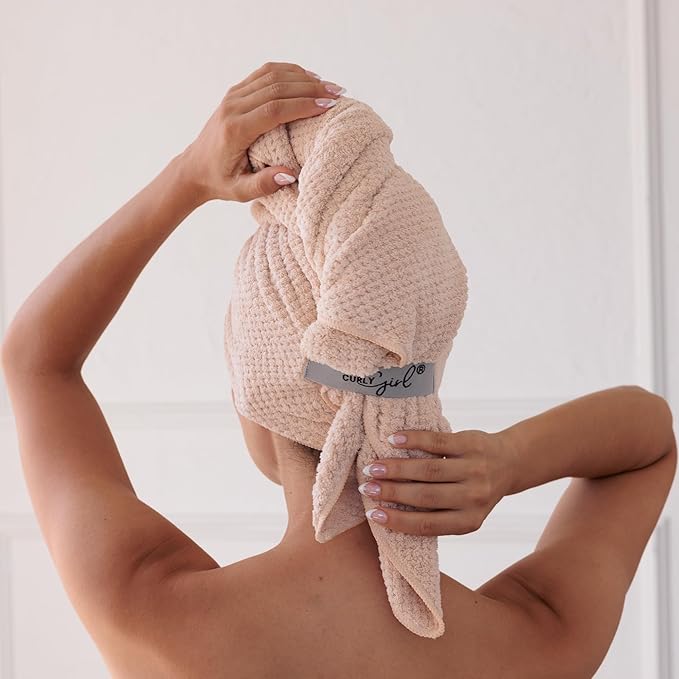 Curly Girl Microfiber Hair Towel Wrap for Women, 41" x 31" Large Quick Dry Hair Towel, Secure Fit with Elastic Strap, Anti-Frizz Hair Plopping Wrap for Long, Thick Hair