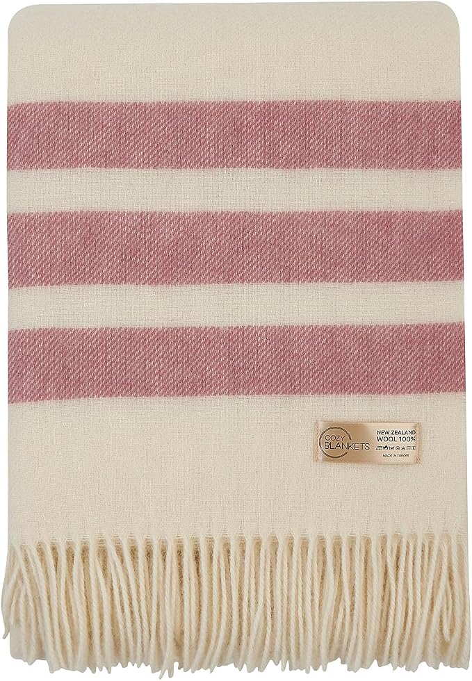 | Wool Blanket/Throw | 100% New Zealand Wool | Perfect for Home and Outdoors | Virgin Wool Blanket with Fringes 55"x79" (140 x 200 cm)
