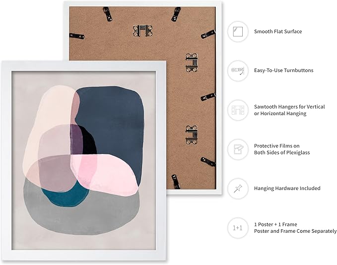 Monem Art Pastel Abstract Color Block Painting Print - Scandinavian Minimalist Art Poster - Wall Decor for Living Room, Bedroom or Office - 8x10 White Framed Wall Art by Mareike Bohmer