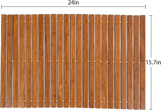 Strand Woven Bamboo Bath Mat Bathroom Rugs Floor Wood Shower Bathtub Waterproof Non Slip Accessories 16x24 Inch Easy to Clean, Suitable for Outdoor, Light Brown Color, 1 pc
