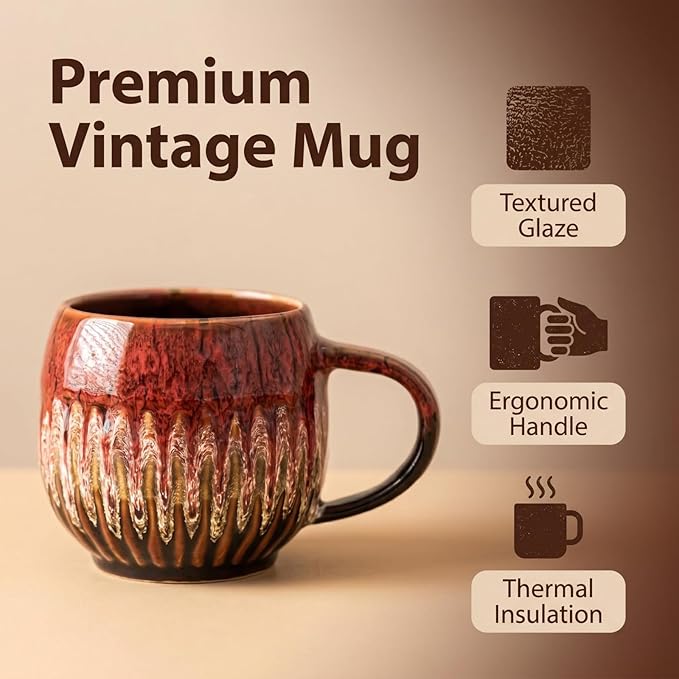 13oz Large Coffee Mug - Unique Handcrafted Look Ceramic Cup, Large Tea Mug, Microwave & Dishwasher Safe (red,Set of 4)