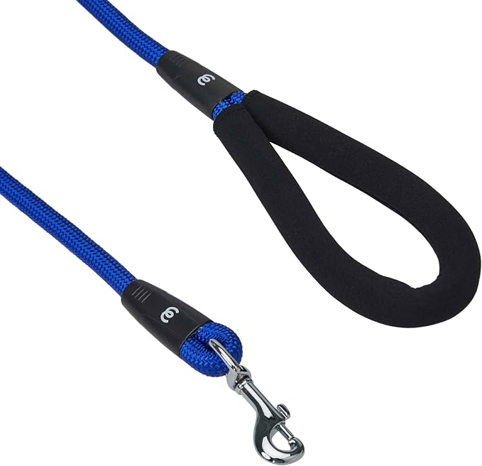 Blueberry Pet Classic Modern Iconic Matching Dog Collar and Rope Leash Set in Blue, Adjustable Neoprene Padded Collar with 4 ft Neoprene Handle Leash for Medium Dogs