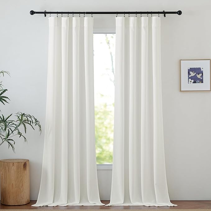 NICETOWN Sheer Ivory Curtains 96 inches Long, Rod Pocket & Back Tab Semi Sheer Faux Linen Blend Privacy Semitransparent with Light Filtering Bedroom/Living Room, W52 x L96, Ivory, 2 Panels