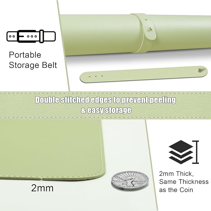 Non Slip Desk Mat, 31.5" x 15.7" PU Leather Desk Pad, Cork Desk Mat for Desktop, Desk Pad for Keyboard and Mouse, Ideal for Office and Home, Matcha