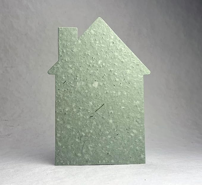 Of The Earth Handmade Paper - Wildflower Seed Paper House Shaped Cards - w/Seeds & Petals - 5" x 7" - Set of 8 - Guides & Envelopes Included (14s Green Lotka)