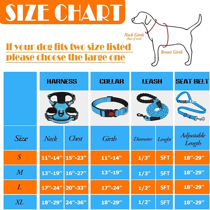 LOBEVE No Pull Dog Harness, Collar & Leash Set | Includes Dog Seat Belt, Collapsible Bowls & Poop Bag Dispenser. Ideal for Training, Walking, Hiking. Fits Small to Large Dogs(Blue-XL)