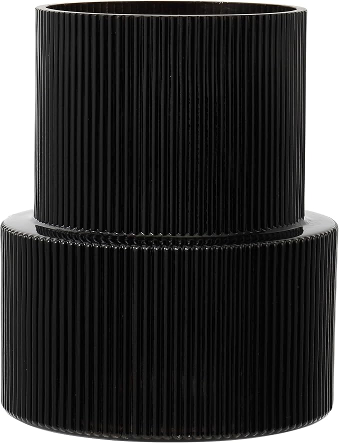 Ribbed Glass Vase, Flower Vase, Fluted Black Vases for Flowers, Modern Vases for Living Room, Dining Table, Entryway, Shelf, Wedding, Office, Coffee Table, Birthday, 7.5 Inches
