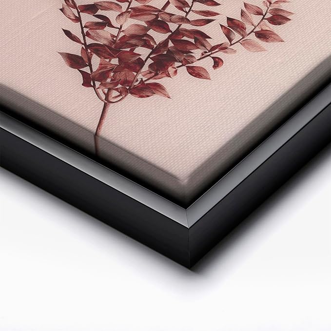 Monem Art Dried Red Botanical Branch Print - Minimalist Boho Nature Poster - Wall Decor for Living Room, Bedroom or Office - 8x10 Black Framed CANVAS Wall Art by Mareike Bohmer