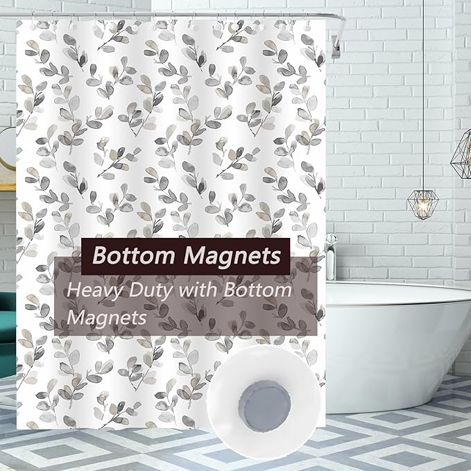 TIKABC Shower Curtain Liner, 4G PEVA Mimosa Shower Liner, Plastic Waterproof Shower Curtains, 72x72 inch with Grommet Holes 3 Magnetic Weights