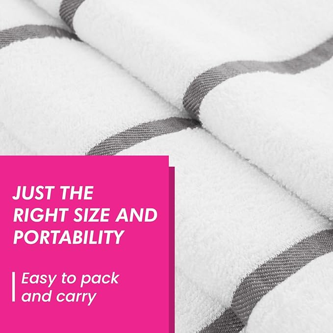CASA COPENHAGEN Cabana Pool 4Pcs 100% Egyptian Cotton Large Designer Beach Towels Gift Set- White Ash, 500GSM, 55"x27", 4 Beach Bath Towels (Box Pack, Set for Women & Men)
