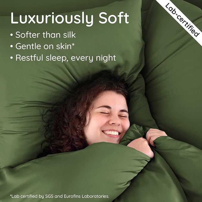 Bambaw 100% Viscose Derived from Bamboo Pillow Cases Queen Size Set of 2, Queen Cooling Pillow Cases with Envelope Closure, Breathable & Super Soft, Anti Acne Pillowcases (Olive)